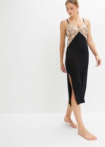 Nuisette longue en viscose avec broderies - noir - taille 46/48 (L) - Viscose - bonprix