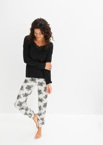 Pyjamas med blonde og stikklommer med økologisk bomull, svart, størrelse 44/46 (L), bonprix