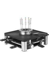 WMF Gourmet Station 3-in-1 Lumero , Schwarz, Edelstahlfarben , Metall , Temperaturregler, Kontrollleuchte, antihaftbeschichtete Raclette-Pfännchen , Kochgeschirr, Tischgrills & Fondues, Raclette-grills
