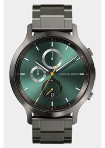 Men's Chronograph Watch - Dark Silver Green - Surgical Steel Case, Sapphire Glass, Metal Strap - Date Display - 42mm , Quartz Movement by Ronda -