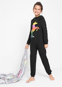 Pyjama onesie - zwart - maat 134 - met katoen - bonprix