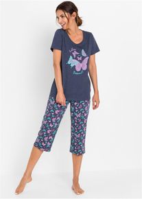 Capri pyjama (2-dlg. set) - blauw - maat 36/38 (S) - met katoen - bonprix
