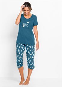 Capri pyjama met korte mouwen (2-dlg.) - petrol - maat 48/50 (XL) - 100% katoen - bonprix