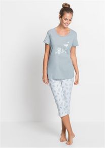 Capri pyjama met korte mouwen (2-dlg.) - grijs - maat 48/50 (XL) - 100% katoen - bonprix
