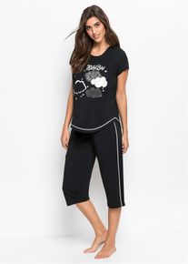 Capri pyjama - zwart - maat 48/50 (XL) - 100% katoen - bonprix