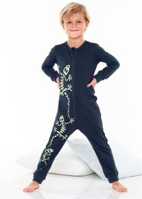 Pyjama onesie - blauw - maat 164/170 - met katoen - bonprix