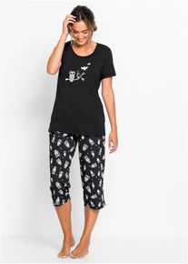 Capri pyjama met korte mouwen (2-dlg.) - zwart - maat 48/50 (XL) - 100% katoen - bonprix