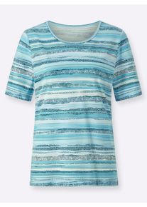 Dames T-shirt in mix van katoen en modal in turquoise/aquamarine gedessineerd ,maat 36, WITT, 50% Katoen, 50% Modal