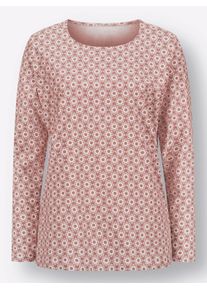 Dames Shirt met lange mouwen in minimalistisch dessin in rozenhout/ecru bedrukt ,maat 38, WITT, 100% Katoen