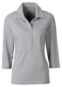 Dames Poloshirt met lange knoopsluiting in grijs gemêleerd ,maat 36, WITT, 50% Katoen, 50% Modal