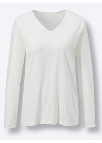 wäschepur Dames Pyjama-Shirt in ecru ,maat 36/38, Witt, 50% Katoen, 50% Modal