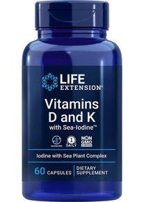 Life Extension Vitamin D3 and K2 with marine iodine (marines Jod), 60 Kapseln