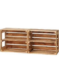 GRANDBOX Caisse en bois flammé 50x40x30 cm avec étagère Vintage Retro:Lot de 2