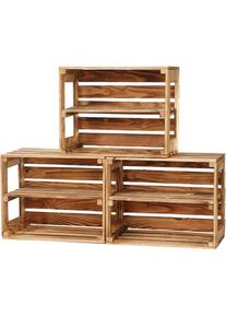 GRANDBOX Caisse en bois flammé 50x40x30 cm avec étagère Vintage Retro:Lot de 3