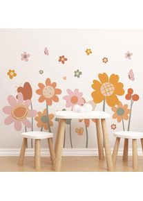 Lntyq - Stickers Muraux Fleurs ColoréEs Autocollants Muraux Fleurs RéTro Boho Sticker Mural Grandes Jardin Flower Pour Salons Chambres Maison Bureaux