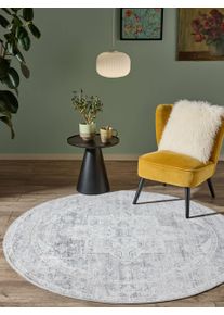 benuta Nest Vaskbart tæppe Miray Grå ø 160 cm rundt Kunstfiber Vintage