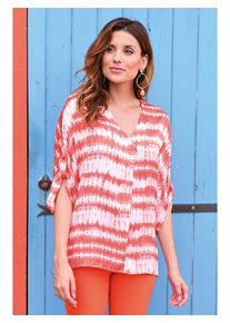 Bleu d'Azur Blouse "Sunset" koraalrood/wit - 57% | Maat: 46-50 |
