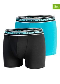 Replay 2-delige set: boxershorts zwart/turquoise - 45% | Maat: L |
