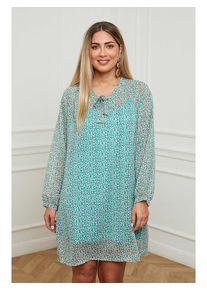 Plus Size Company Jurk "Barny" turquoise/wit/roze - 76% | Maat: 52 |