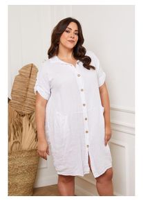 Plus Size Company Linnen jurk "Claudine" wit - 82% | Maat: 38 |
