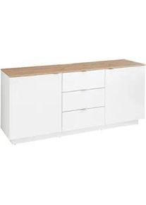 Mid.you Sideboard , Weiß, Eiche Artisan , Holzwerkstoff , 3 Fächer , 3 Schubladen , 180x77x44 cm , Kleinmöbel, Kommoden, Sideboards