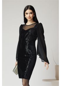 Rochie Ella Collection Daimond eleganta din catifea neagra cu paiete si maneci din voal