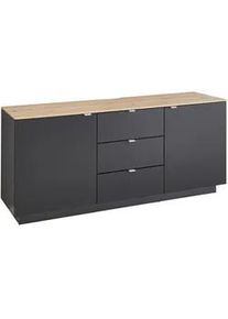 Mid.you Sideboard , Schwarz, Eiche Artisan , Holzwerkstoff , 3 Fächer , 3 Schubladen , 180x77x44 cm , Kleinmöbel, Kommoden, Sideboards