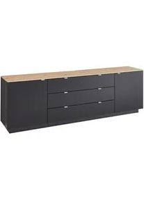 Mid.you Sideboard , Schwarz, Eiche Artisan , Holzwerkstoff , 3 Fächer , 3 Schubladen , 240x77x44 cm , Kleinmöbel, Kommoden, Sideboards