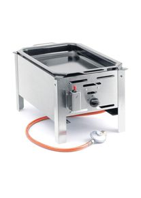 ich-zapfe Bakplaat gas, Gastro grill - Mini, met geëmailleerde koekenpan, 290x480 mm, elektronische ontsteking, gasslang en drukregelaar
