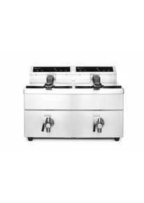 ich-zapfe Frietpan, friteuse - Inductie met aftapkraan, 2 x 8 l, roestvrij staal met 2 afteltimers