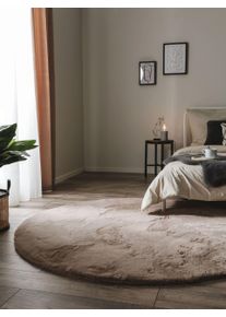 benuta Nest Tapis Fausse fourrure Dave Taupe diamètre 80 cm rond