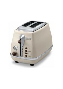 De'Longhi Delonghi - Grille Pain - Toaster Electrique Icona Vintage - 2 tranches - 6 positions - Beige brillant / Base et poignée Chocolat