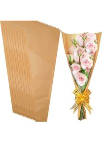 Lot de 50 pochettes en papier kraft pour bouquets de fleurs, pochettes en papier kraft pour emballage de bouquets, sachet d'emballage floral marron