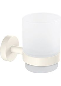 Tesa Moon white Gobelet Porte Brosse à dents en verre satiné avec support, Blanc mat - Salles de Bains Modernes et de Style Industriel - Sans Perçage - 96