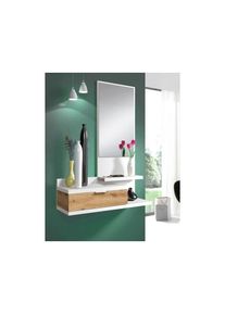 Meuble d'entrée + miroir Blanc/Chêne - IROLA - L 81 x l 29 x H 116 cm