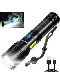 Lampe Torche LED Ultra Puissante, Lampe de Poche Rechargeable, Lampe Torche Tactique Militaire Puissante, IPX6 Étanche, 7 Modes D'éclairage pour