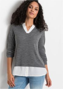 Trui met blouse-inzet - grijs - maat 44/46 (L) - bonprix