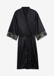 Satijnen kimono met borduursel - zwart - maat 36/38 (S) - bonprix