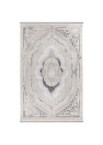 Tapis gris avec motif oriental blanc 160x230