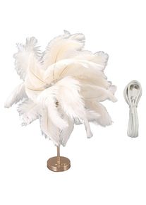 Lampe de table en plumes d'autruche rechargeable, lampe de décoration romantique moderne, lampe de chevet de chambre à coucher pour la décoration de