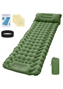 OWSOO Tapis de couchage de camping avec oreiller et pompe intégrée, tapis de couchage gonflable, matelas pneumatique de camping imperméable pour sac à dos,