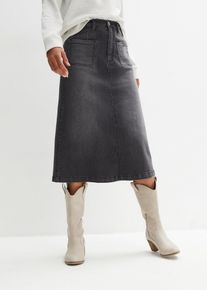Stretch-Jeansrock Midi-Länge, schwarz, Größe 36, mit Baumwolle, bonprix