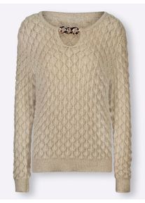 Dames Ajourpullover met kettingapplicatie in zand ,maat 36, WITT, 68% Polyacryl, 28% Polyester, 4% Elastan