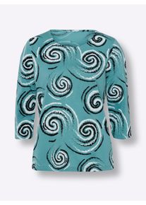 Dames Shirt met 3/4-mouwen van katoen in oceaan/zwart bedrukt ,maat 38, WITT, 100% Katoen