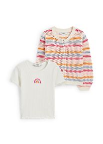 C&Amp;A Arcobaleno-set-maglia a maniche corte e cardigan-2 pezzi, Bianco, Taille: 104