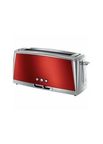 Grille Pain - Toaster Electrique - Russell Hobbs - Luna Rouge Solaire - Fente longue - 1420 W - Fonctions réchauffage et décongélation