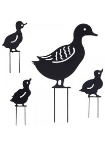 Serbia - 4pcs 4 Styles Canard Jardin Piquets en Métal Animaux Silhouettes Extérieur Silhouette Piquet Noir Pelouse Ornements Creux Jardinage Colvert