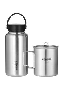 OWSOO - tomshoo Bouteille d'eau en acier inoxydable de 1050 ml, bouteille de sport anti-fuite avec tasse d'eau de 750 ml, tasse à café pour le