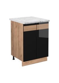 VICCO - Meuble bas de cuisine Fame-Line, Chêne noir brillant, 60 cm , pt Marbre