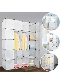 Armoire Penderie en Plastique, 180x142x37cm, Armoire de Rangement pour Vêtements Chaussures, avec Porte, 20 cubes, Blanc - Tolletour